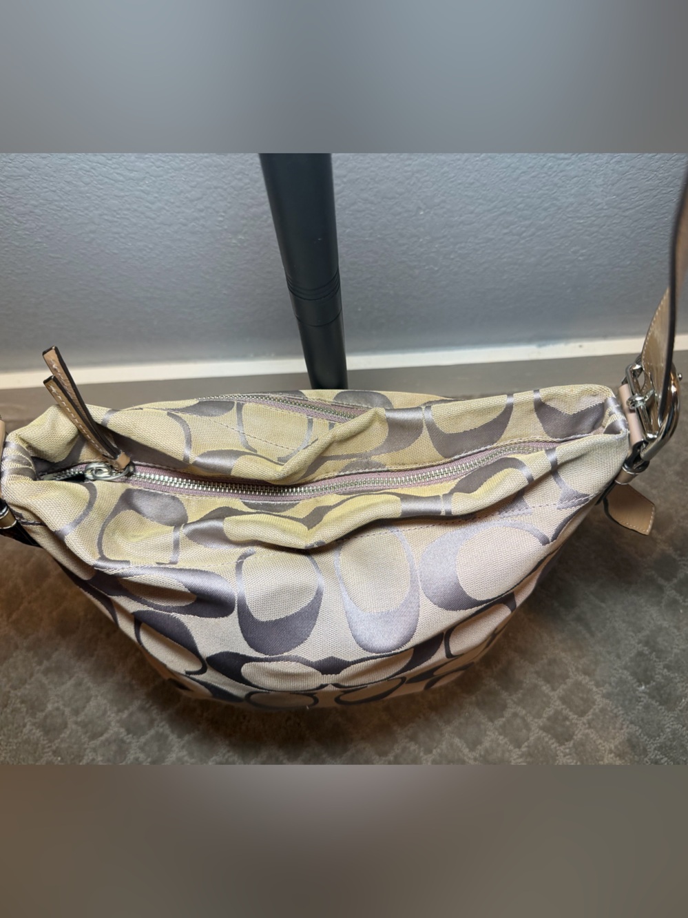 Coach Signature Canvas Shoulder Bag in Light Lavender and Cream - Picture 13 of 15